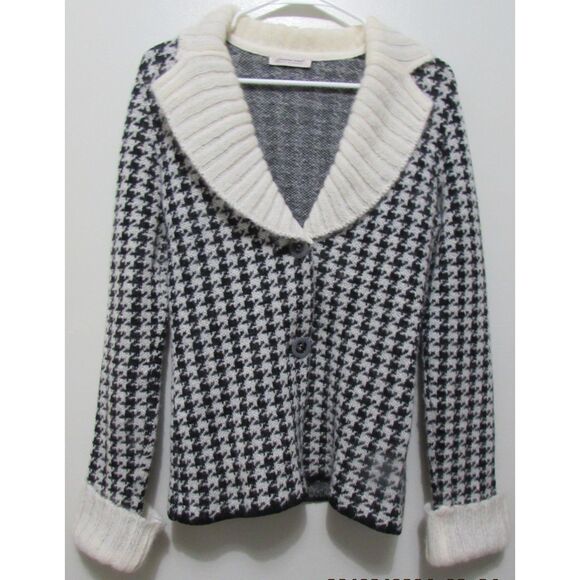 FARINA ROSA MADE IN MILANO SWEATER CUFFED SLEEVES HOUNDTOOTH PATTERN BLACK WHITE - Picture 1 of 9